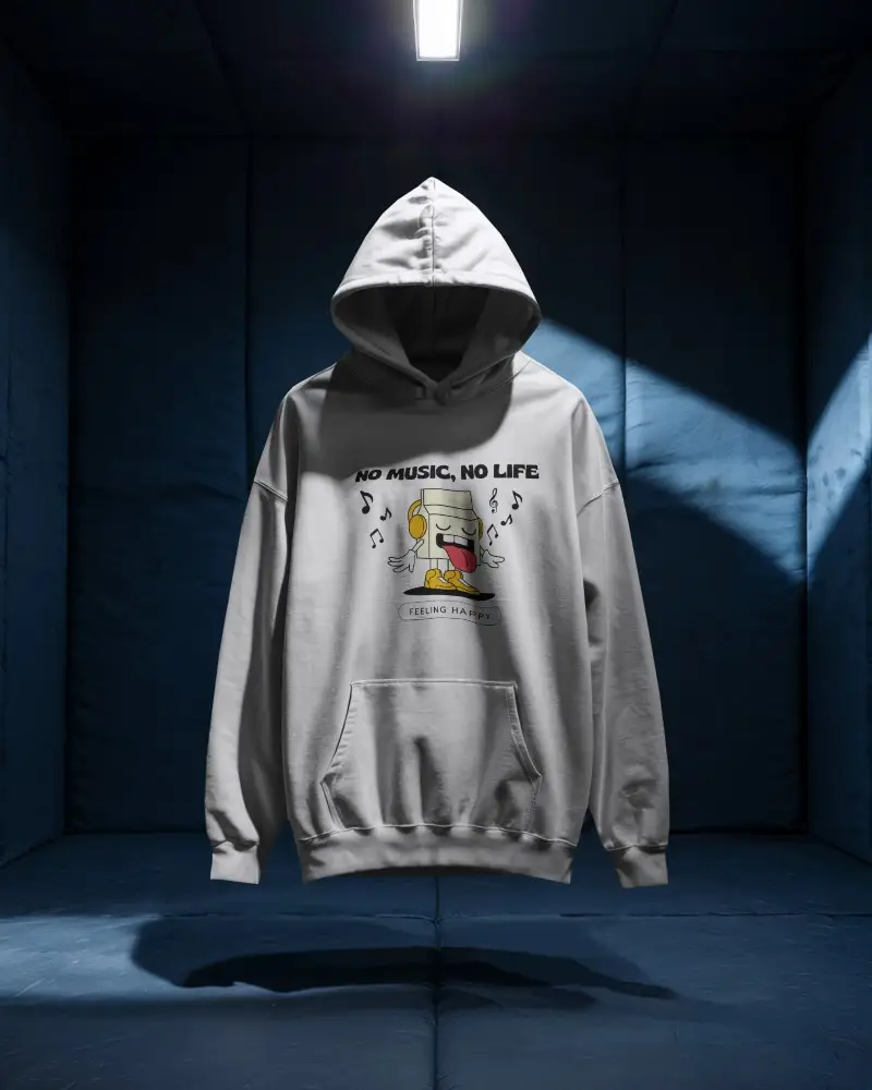Spotlit Blue Room Hoodie Mockup Floating Garment In Soundproof Cube Environment With Dramatic Lighting