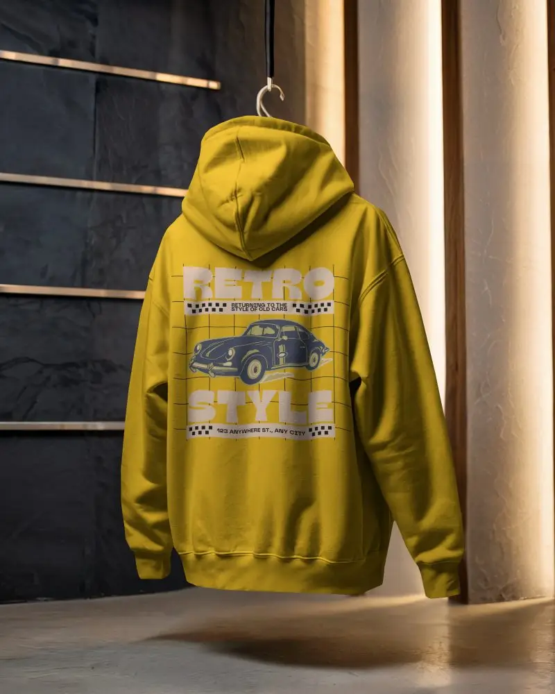 Hanging Hoodie Mockup Back Design Display In Modern Studio Lighting Environment