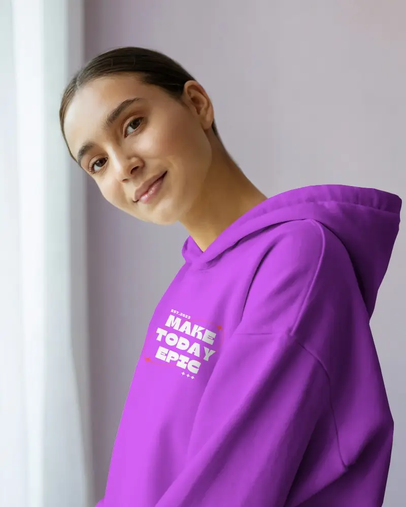 Cozy Natural Light Hoodie Mockup Female Model In White Hoodie With Soft Smile