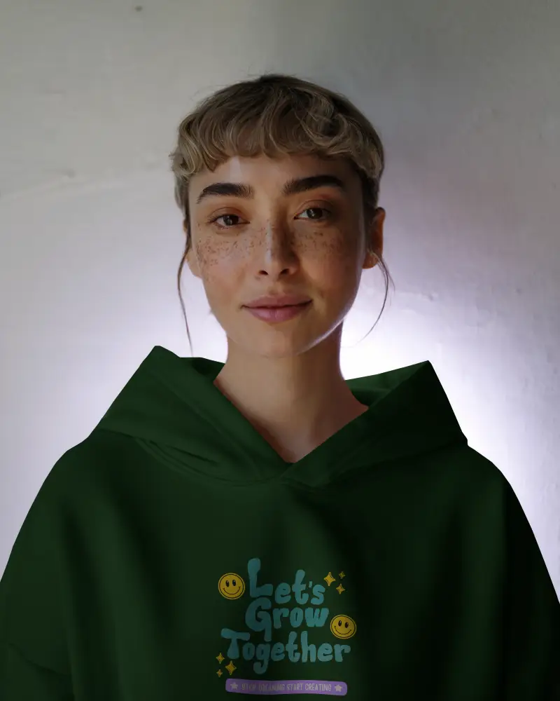 Soft Glow Hoodie Mockup Female Model With Freckles In White Hoodie Under Subtle Backlight