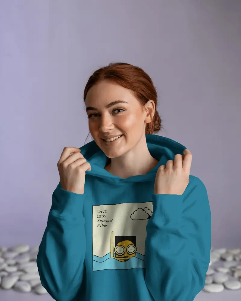 Cheerful Hoodie Mockup With Happy Female Model In Soft Lighting Against Lavender Background For Playful Branding