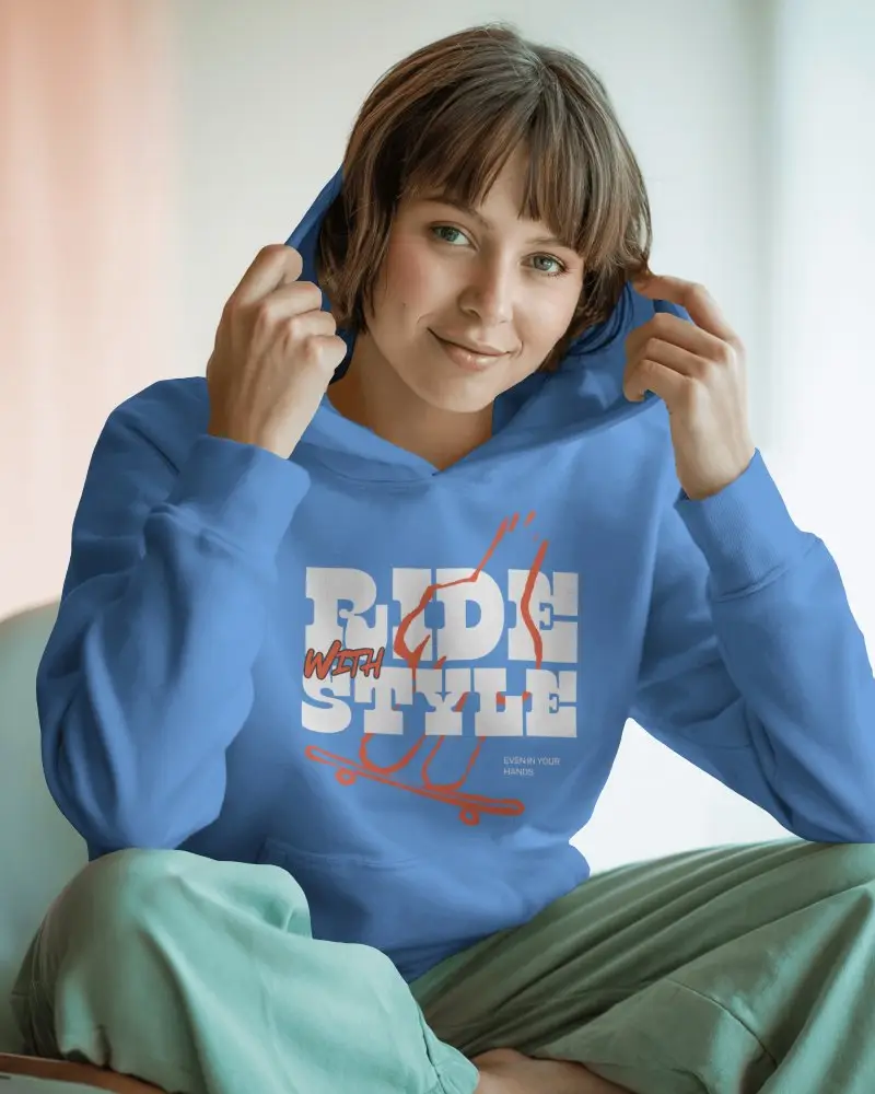 Cozy Interior Hoodie Mockup Woman Smiling And Holding Hoodie In Natural Light