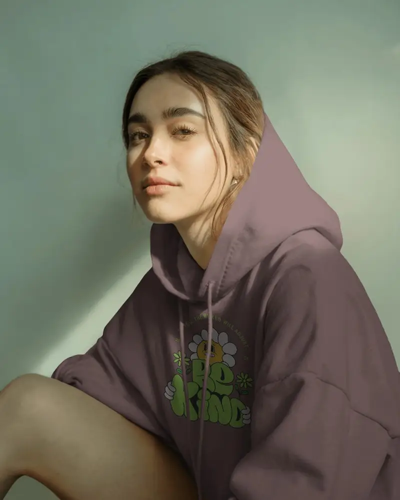 Pastel Toned Hoodie Scene Model In White Hoodie Under Golden Light