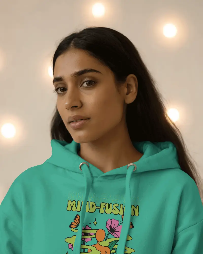 Soft Lighting Hoodie Mockup With Female Model Closeup Front View