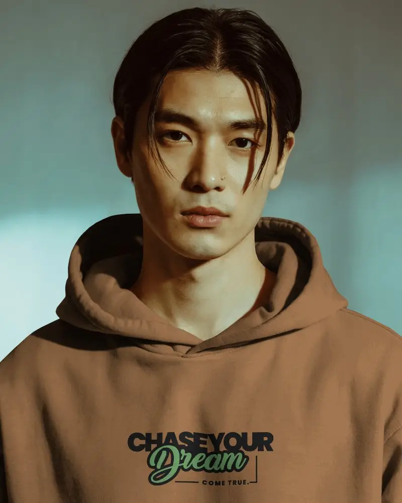 Soft Shadow White Hoodie Mockup Male Model Facing Forward In Studio Lighting Blue Gradient Background Casual Style 0704