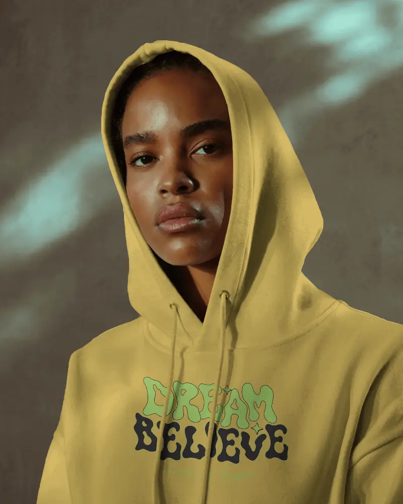 Front Facing Hoodie Mockup With Serious Look And Subtle Light Streaks
