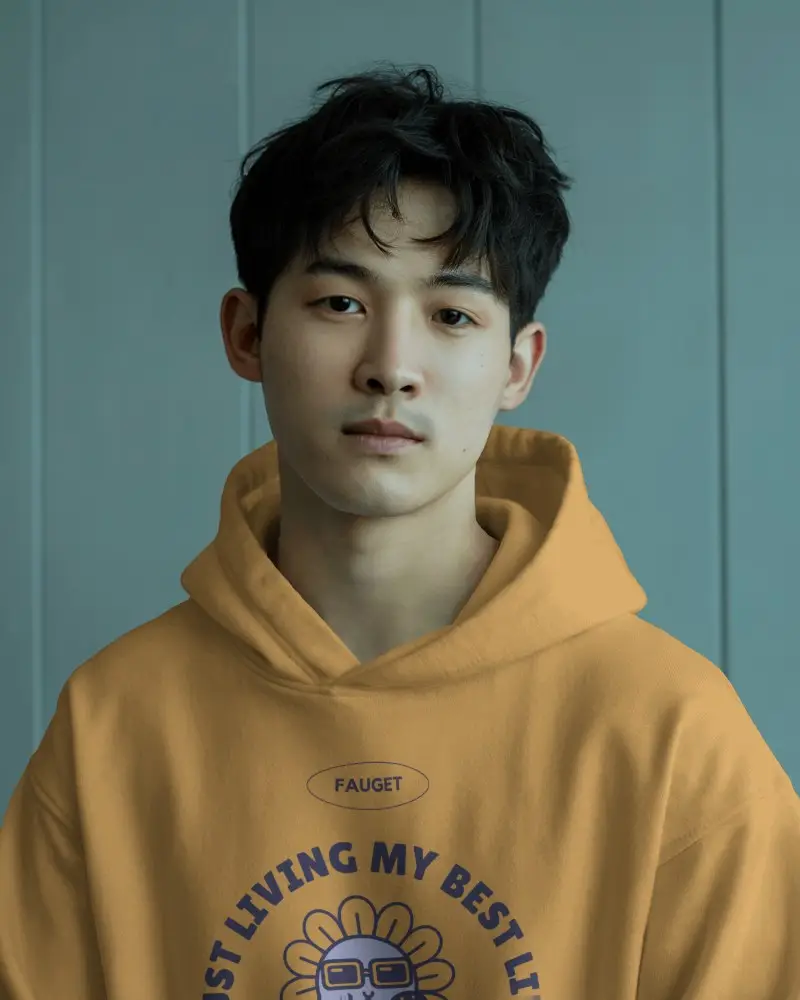 Lifestyle Hoodie Mockup Young Man Posing Indoors Modern Lighting With Neutral Minimalist Background