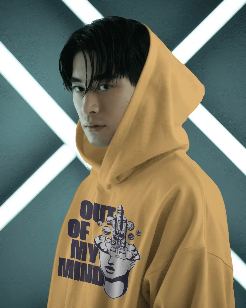 Futuristic Streetwear Hoodie Mockup Male Model In White Hoodie With Neon X Backdrop And Modern Lighting