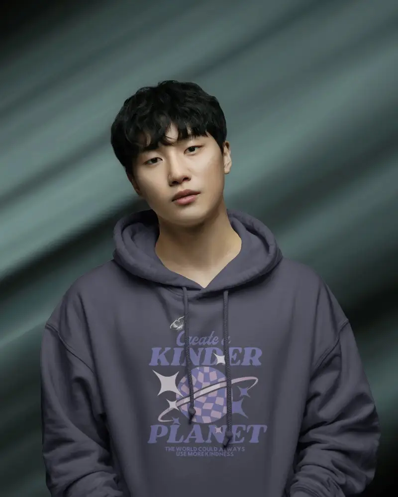 Fashion Forward Hoodie Mockup Male Model In Relaxed Pose Against Diagonal Motion Blur Background