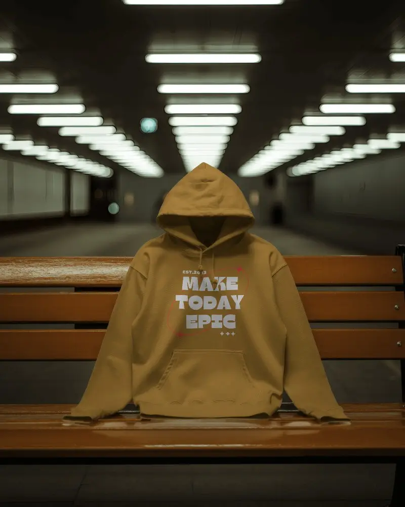 Minimalist Subway Hoodie Mockup White Hoodie On Bench In Symmetrical Underground Setting 0779