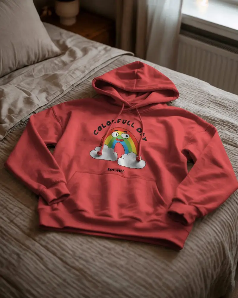 Cozy Bedroom Hoodie Mockup Folded White Hoodie Resting On Beige Bedspread In Sunlit Interior 0790