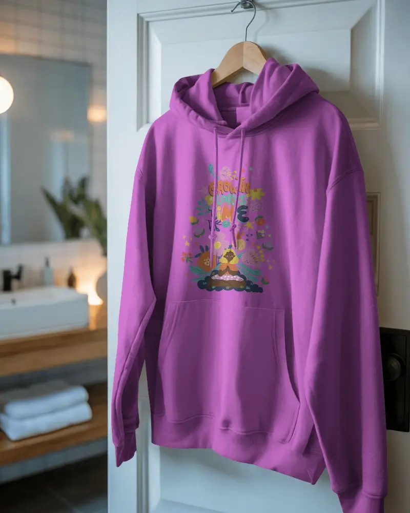 Hanging Hoodie On Door Mockup Neat Bathroom Interior Soft Lighting And Simple Wooden Hanger 0793