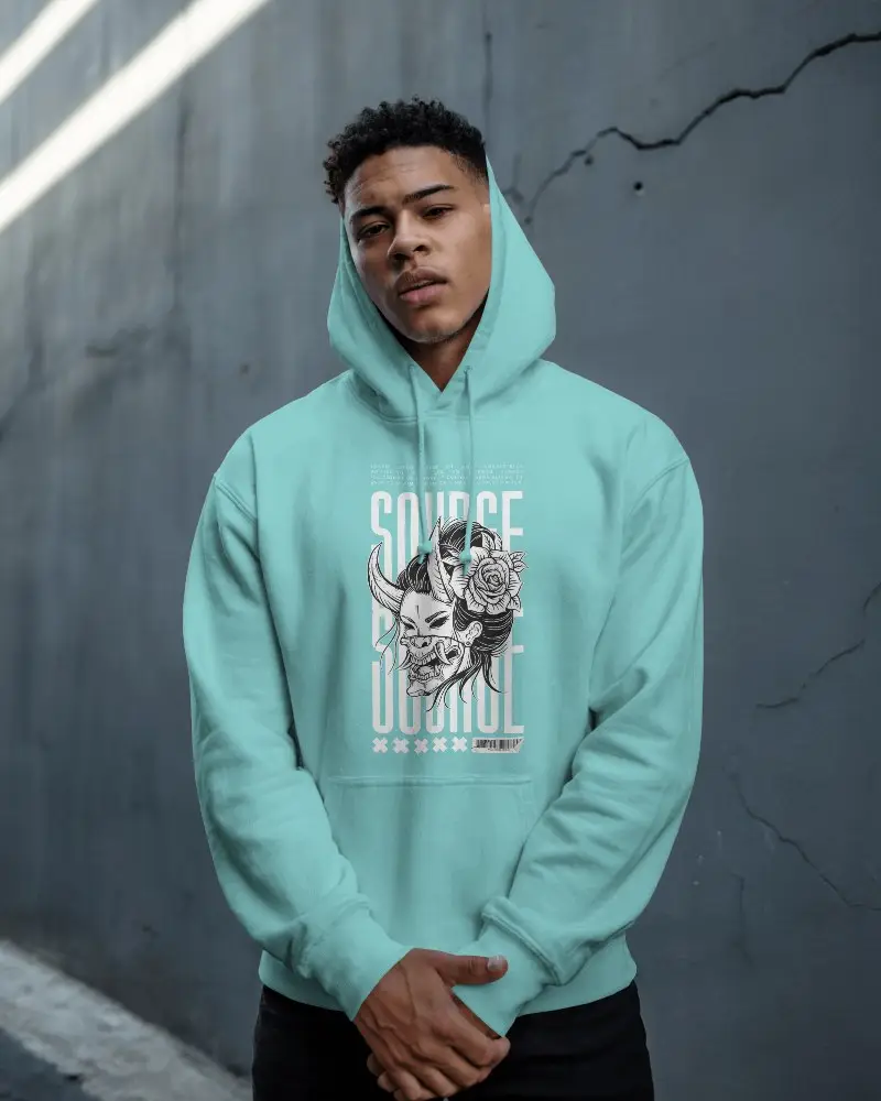 Urban Street Hoodie Mockup Male Model Standing Against Cracked Wall In Natural Side Light 0800