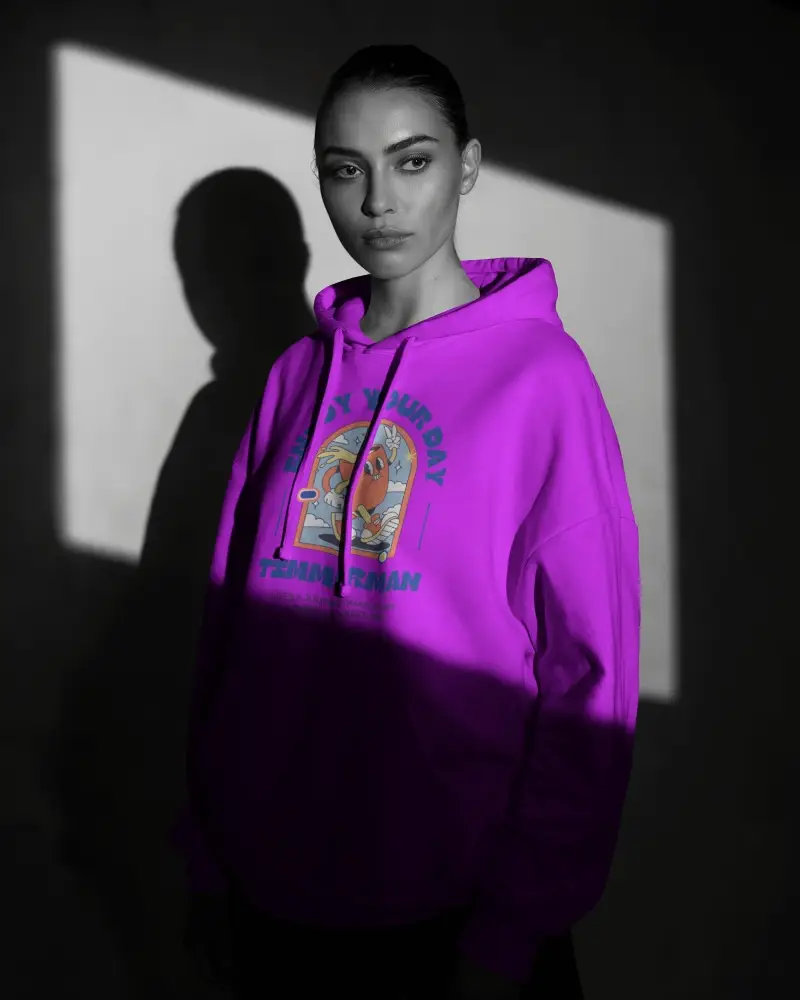 Cinematic Black And White Hoodie Mockup With Strong Rectangular Light And Intense Expression