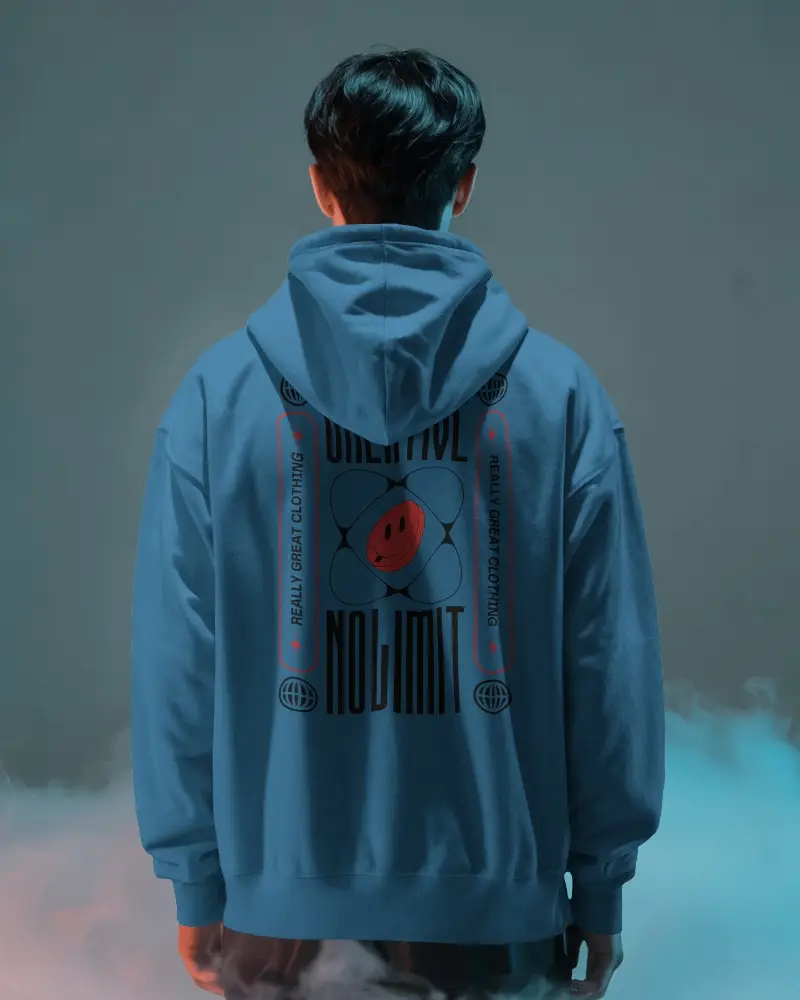 Edgy Hoodie Mockup Back View In Misty Atmosphere With Dual Tone Lighting And Dark Aesthetic