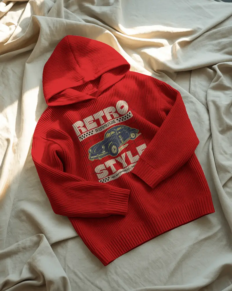 Cozy Soft Light Flatlay Hoodie Mockup Knit Hoodie On Wrinkled Bed Sheet