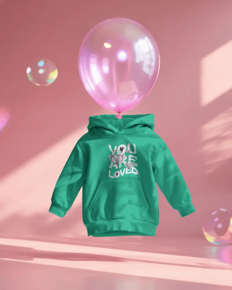 Cozy Fleece Hoodie Mockup For Kids Floating On Pink Background With Balloon Head Design