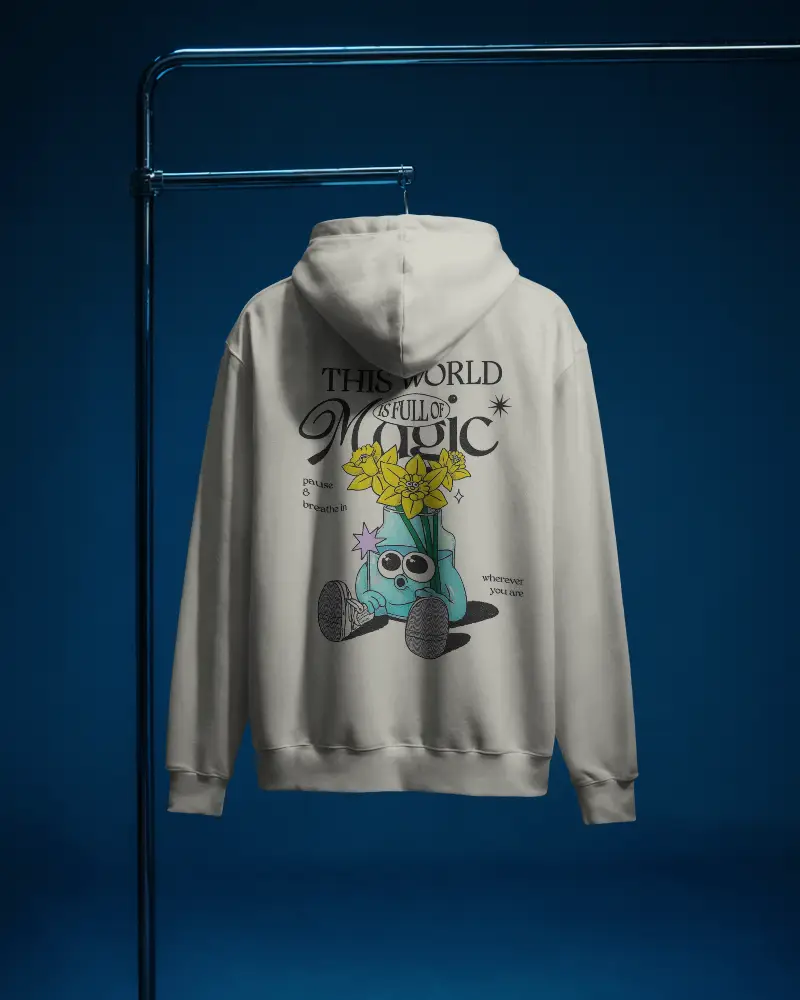 Clean Studio Hoodie Mockup Back View On Hanger Against Deep Blue Background Minimal Display