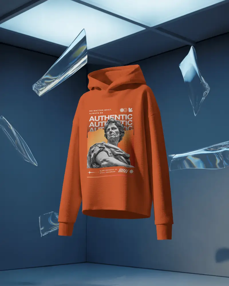 Futuristic Studio Hoodie Mockup Floating In Geometric Room With Transparent Glass Shards Suspende