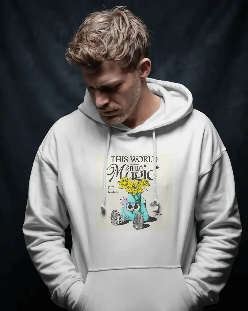 Urban Style Relaxed Fit Pullover Hoodie Mockup Drawstring Modern Casual Wear For Men