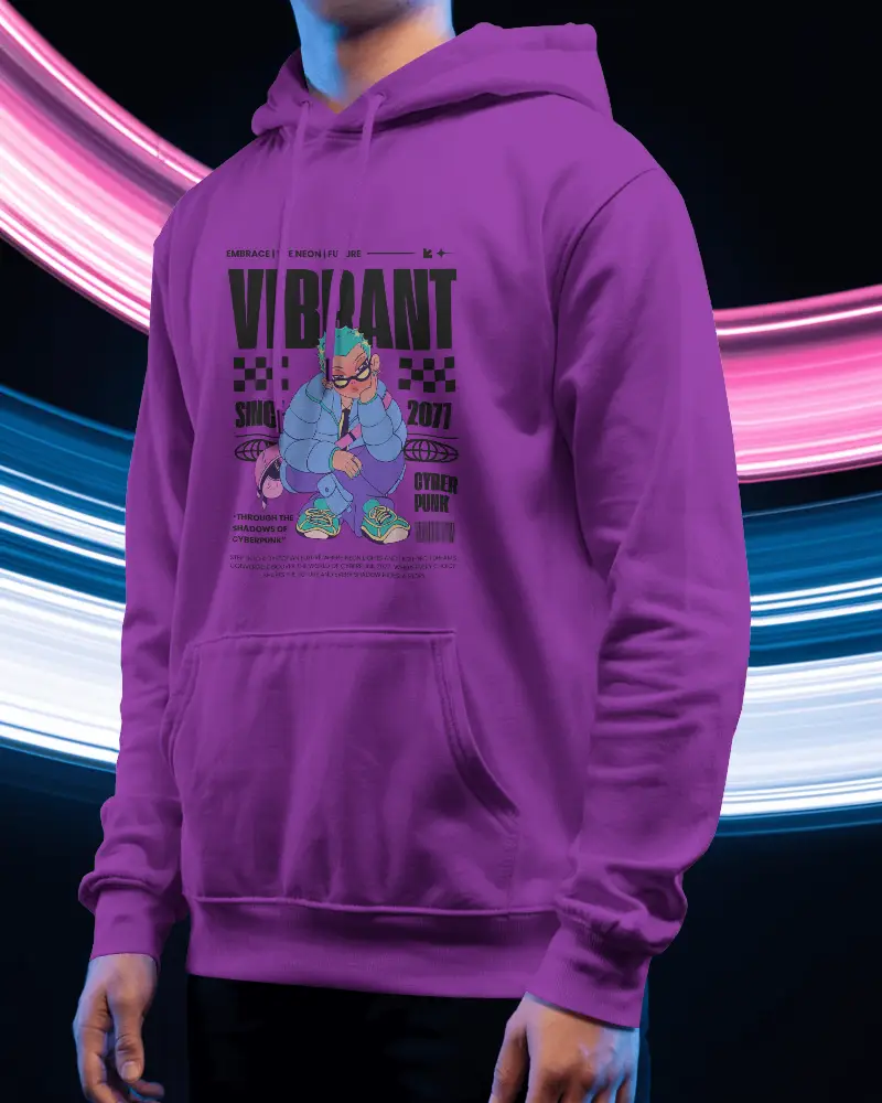 Hoodie Mockup With Male Model In White Hoodie Front View Color Trails Lighting Effects 0762