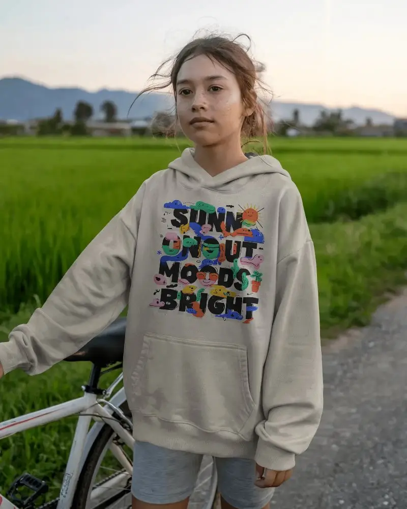 Kids Relaxed Fit Hoodie Mockup Designed For Cycling Outdoor Fun And Chilly Weather Comfort