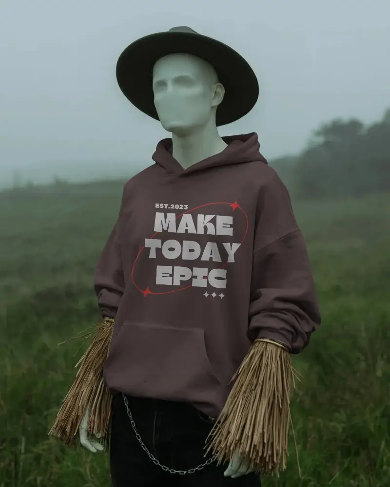 Casual Loose Fit Pullover Hoodie Mockup With Kangaroo Pocket And Long Sleeve Design