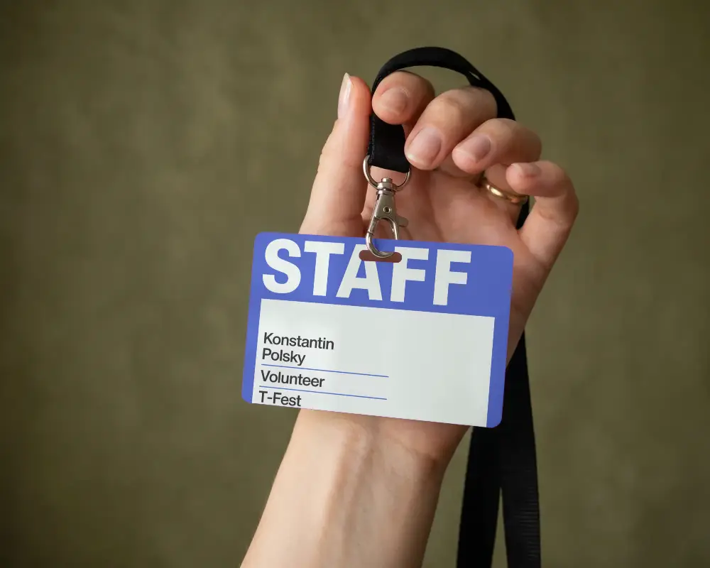 Blank Id Card Mockup Held By Hand With Lanyard For Professional Event Badge