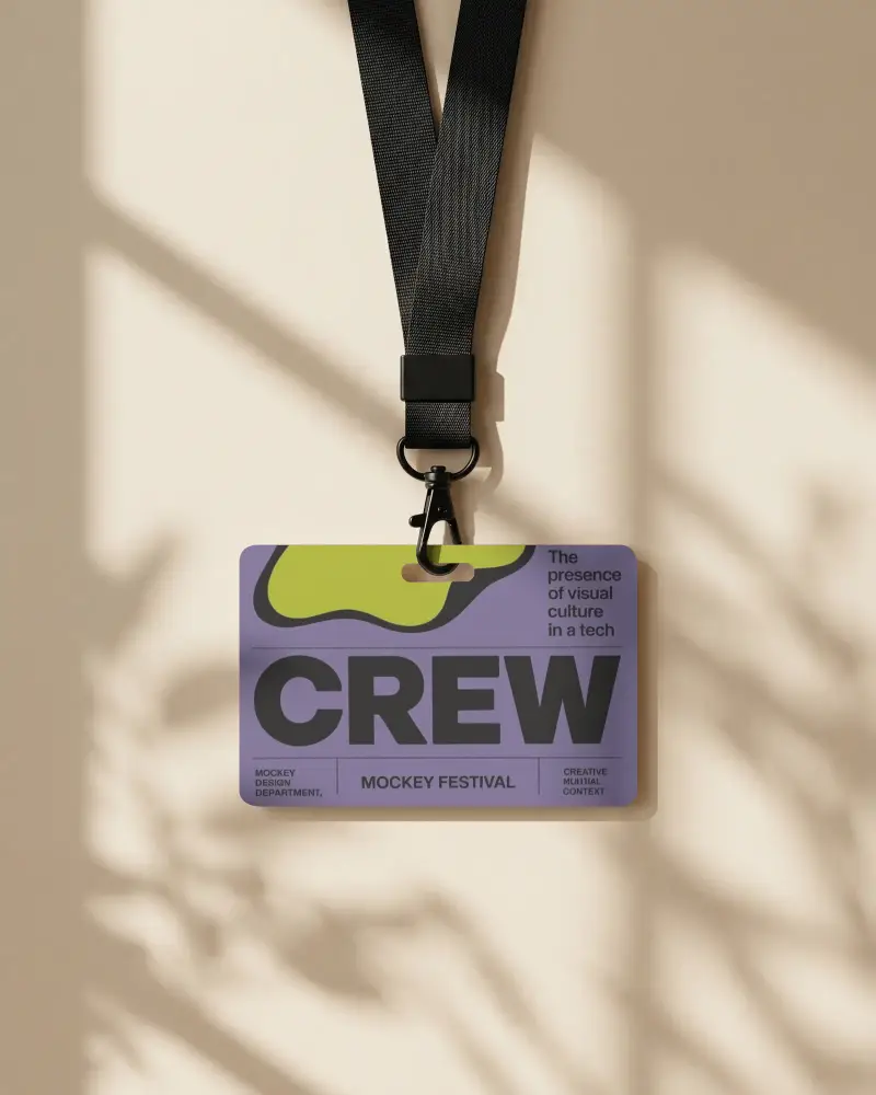 Blank Horizontal Id Card Mockup With Lanyard Corporate Access Badge Design Template
