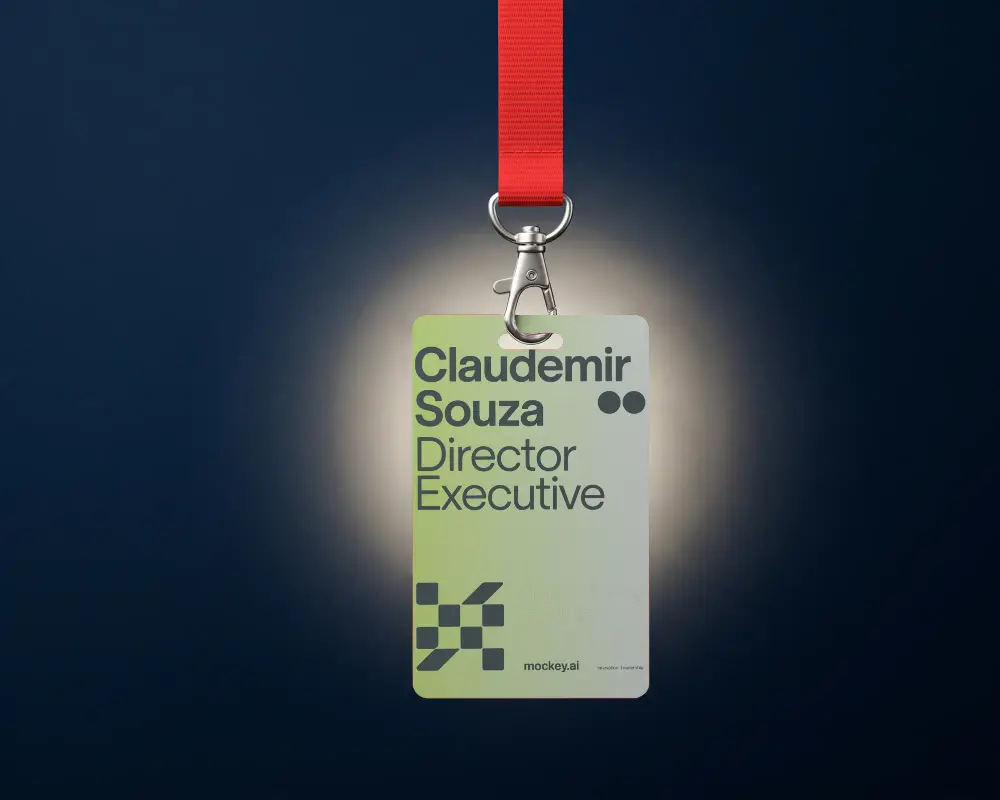 Professional Blank Id Card Mockup Hanging On Smooth Lanyard For Corporate Events