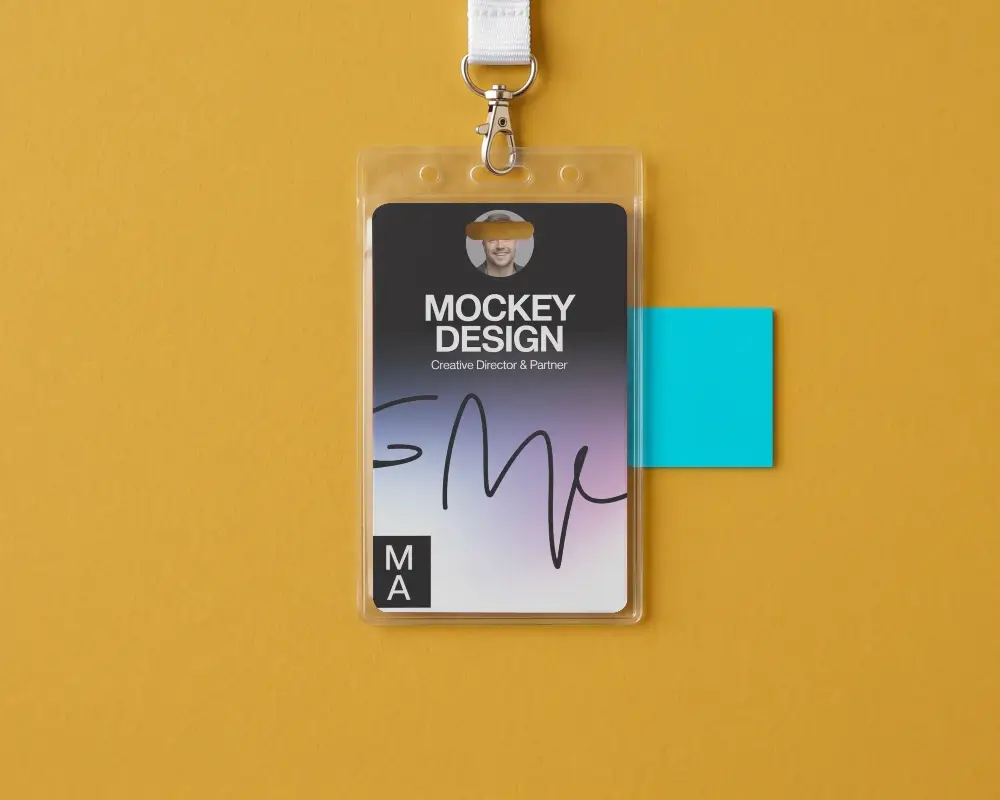 Blank Id Card Mockup With Clear Plastic Holder And Lanyard For Design Presentation