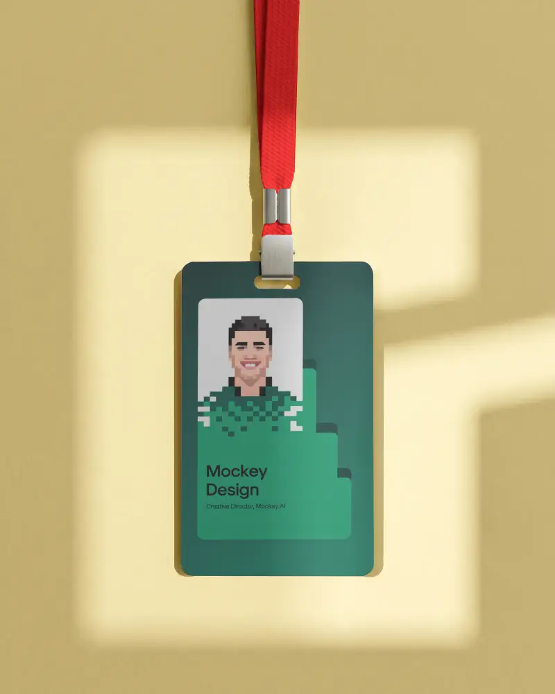 Blank Id Card Mockup With Lanyard On Minimalist Background Perfect For Design Presentations