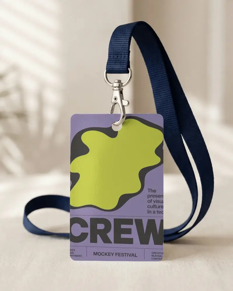 Blank Id Card Mockup With Detachable Lanyard Generic Access Badge Template Display