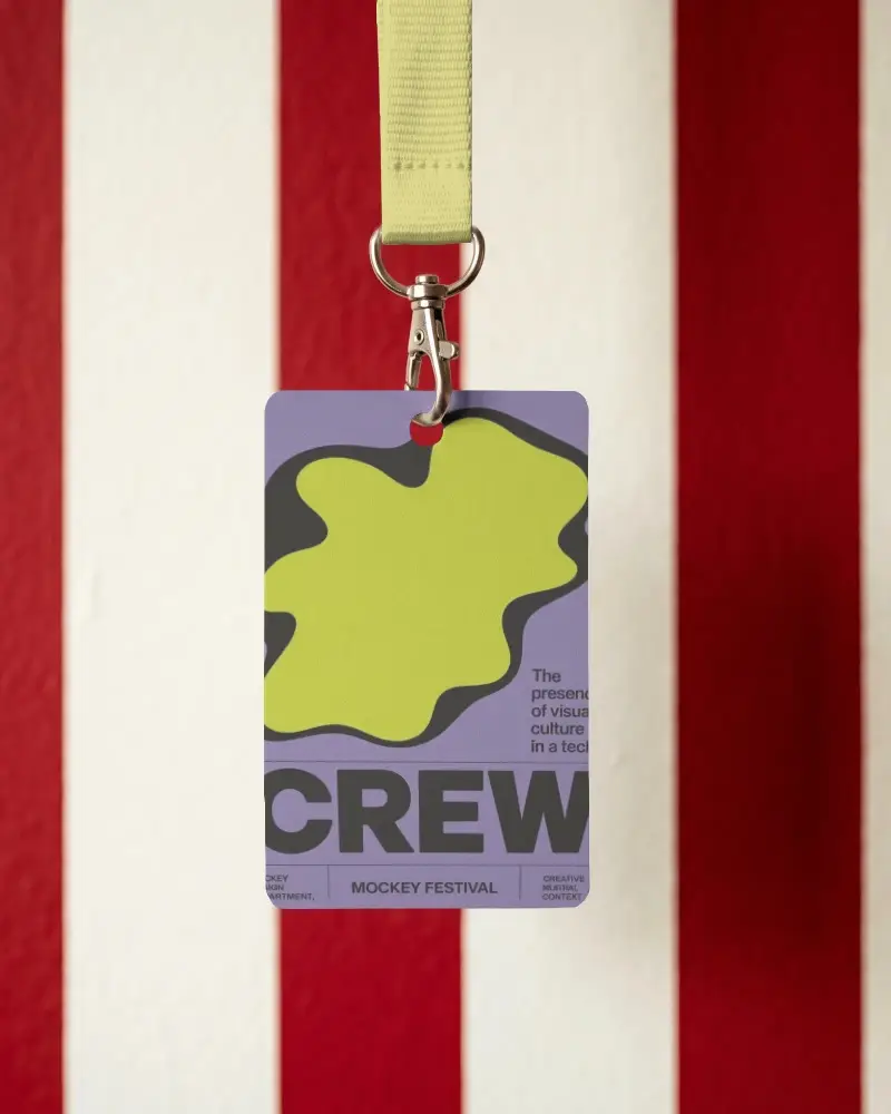 Blank Id Card Mockup With Lanyard Showing Vertical Closeup For Identity Design