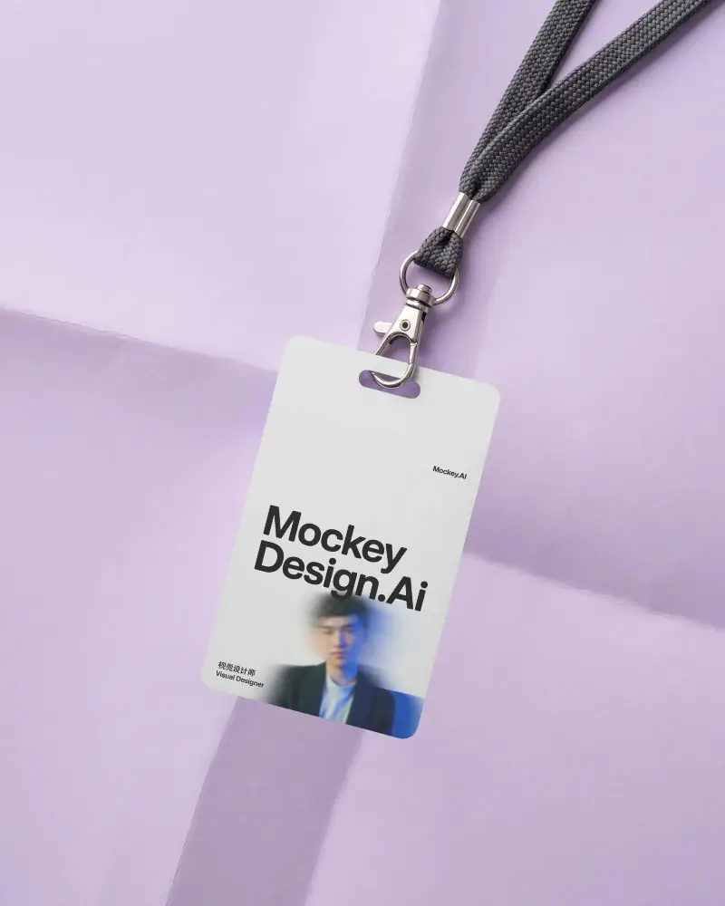 Customizable Vertical Id Card Mockup With Lanyard For Branding Presentation