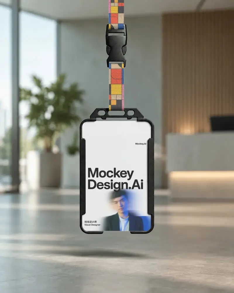 Blank Id Card Mockup With Lanyard For Corporate Office And Business Event Badge Design