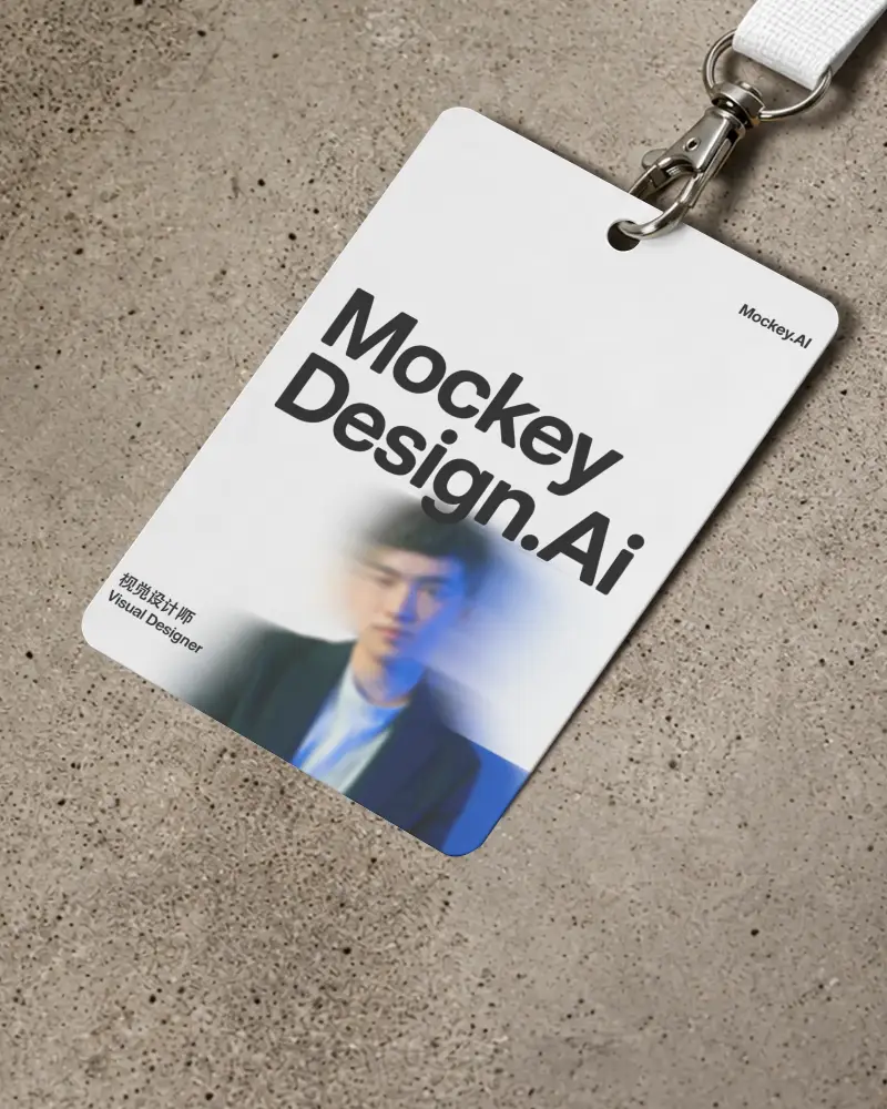 Blank Identification Card Mockup With Lanyard Isolated On Textured Background For Design