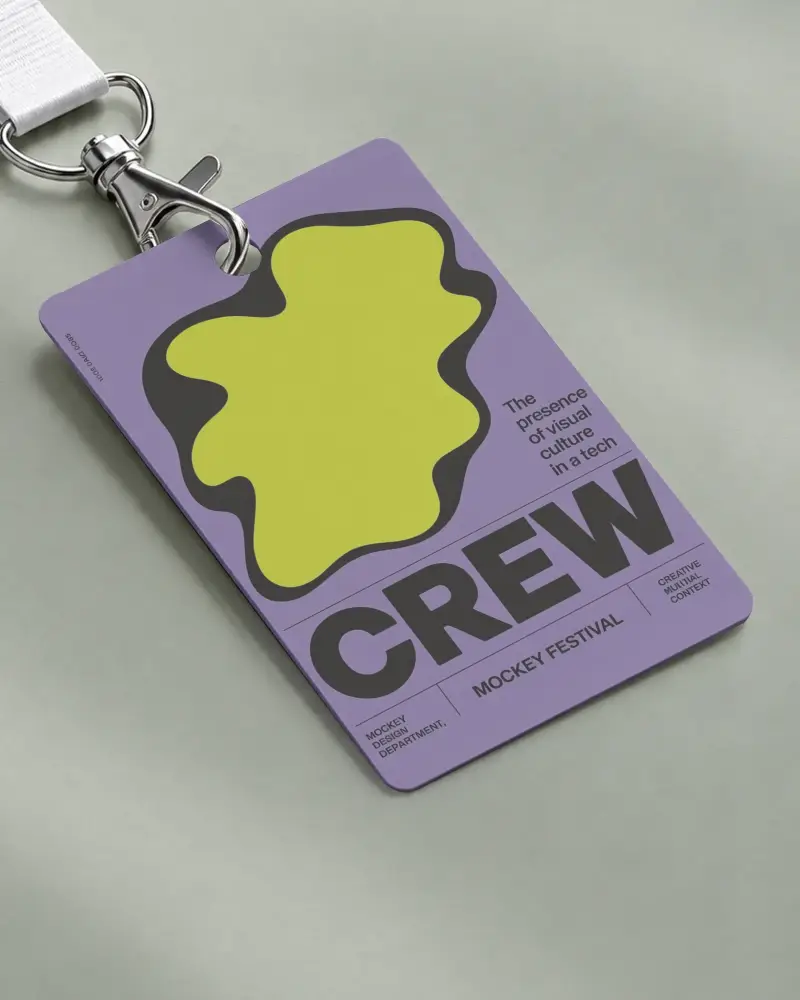 Blank Id Card Mockup With Metal Clip And Lanyard On Neutral Background Design
