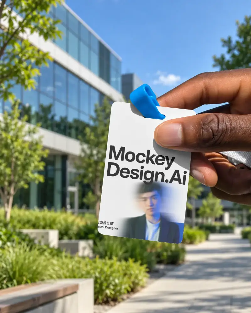 Hand Holding Empty Id Card Mockup For Employee Access And Security Use Case