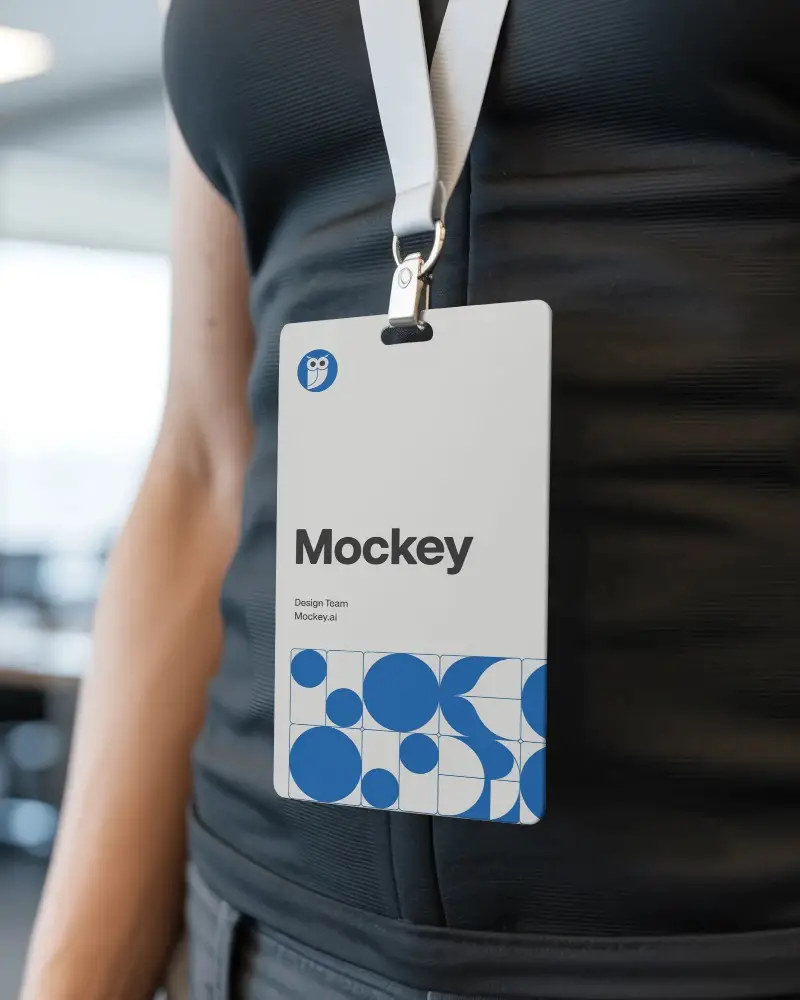 Blank Id Card Mockup Showing Lanyard Attachment For Corporate Event Use And Access Control