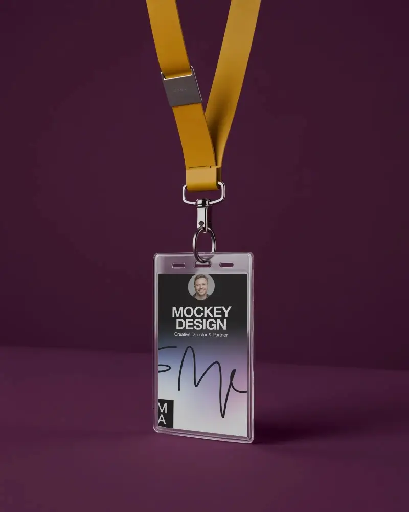 Professional Id Card Mockup With Lanyard Display For Corporate Event Badge Design Template