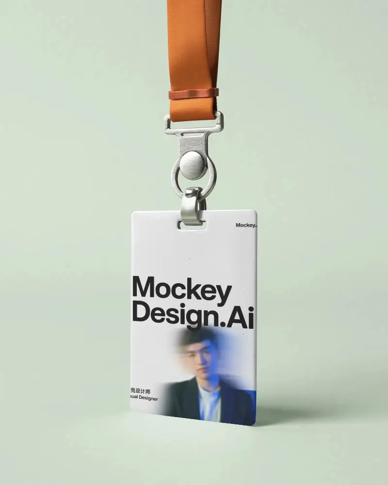 Blank Vertical Id Card Mockup With Detachable Clip And Lanyard For Security Pass