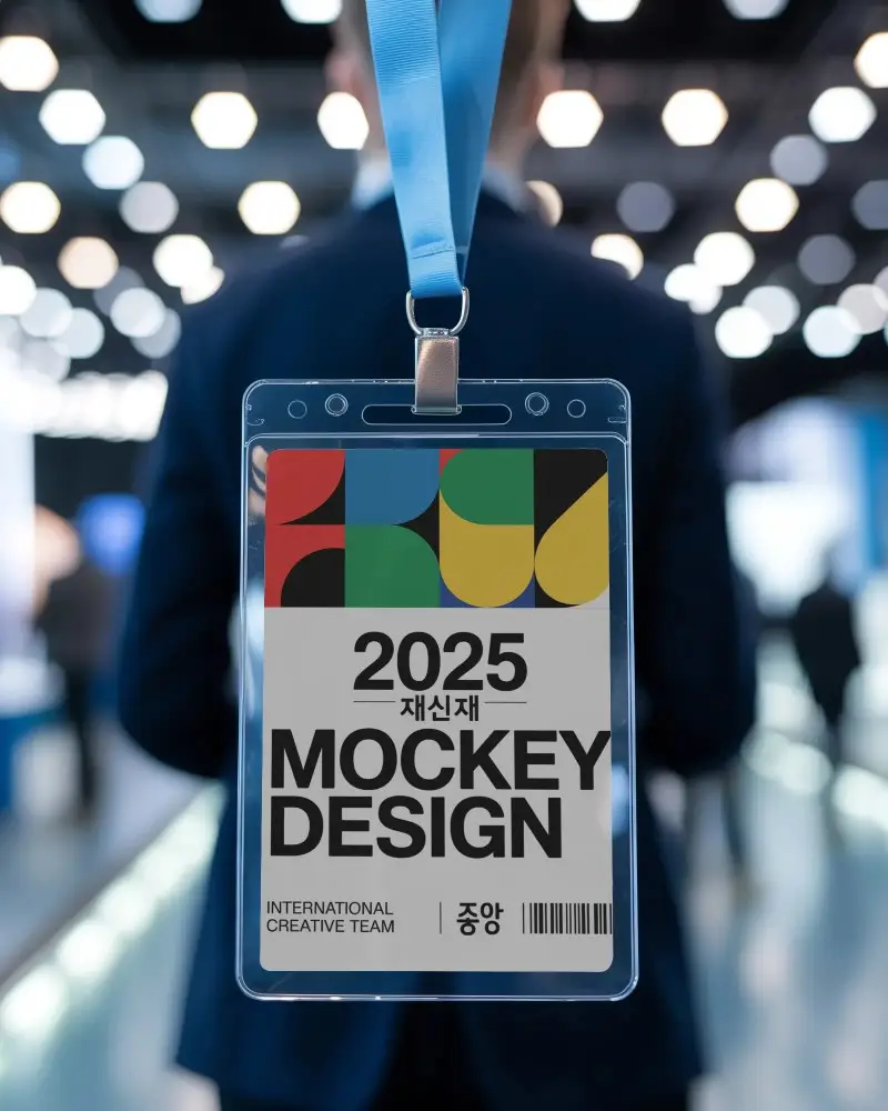 Professional Event Id Card Mockup With Clear Holder And Lanyard For Conference Attendees