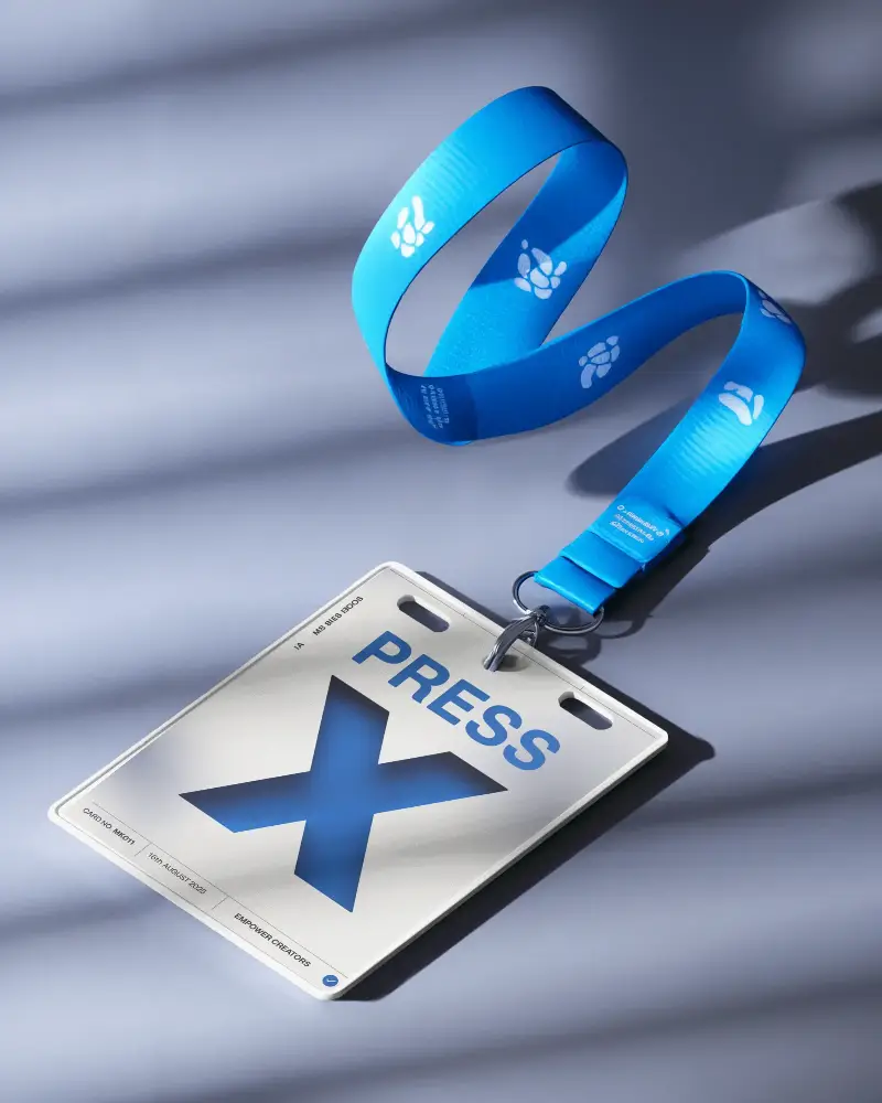 Premium Conference Id Card Mockup Elegant Badge With Blue Lanyard On Stylish Background Professional Branding Showcase