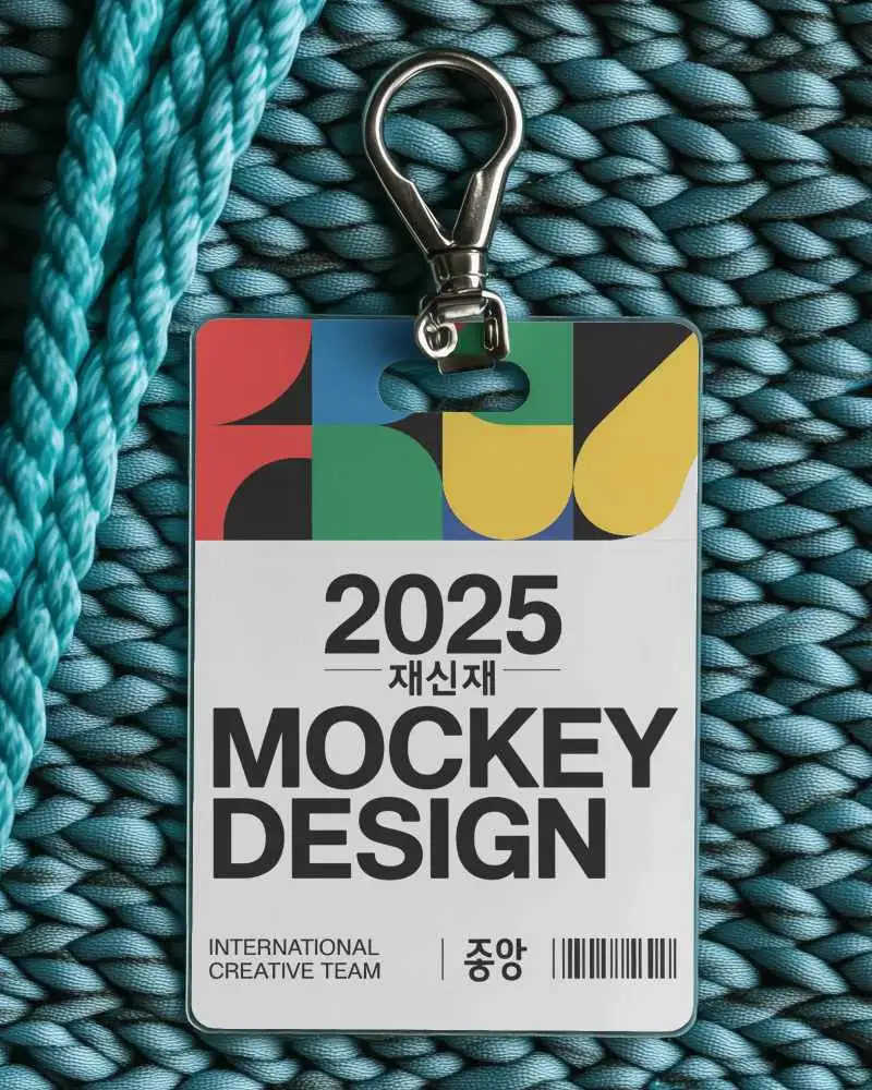 Realistic Security Pass Mockup High Resolution Id Tag With Industrial Metal Clip And Detailed Woven Backdrop