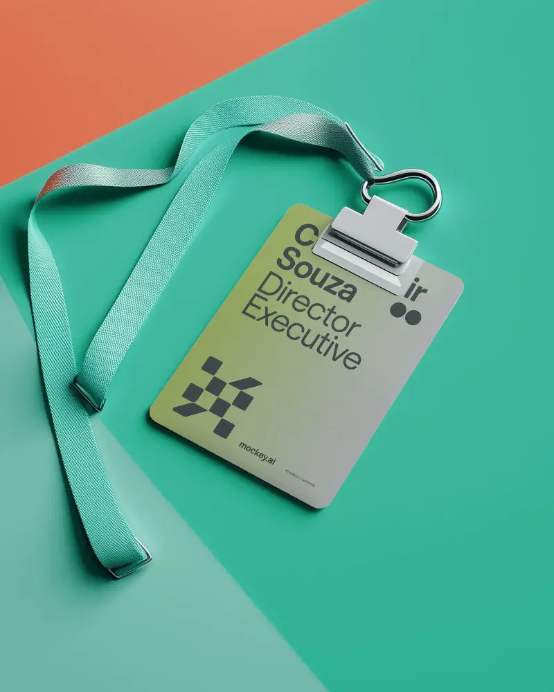 Luxury Office Id Badge Mockup Minimalist Identity Pass With Smooth Lanyard And Stylish Duotone Backdrop