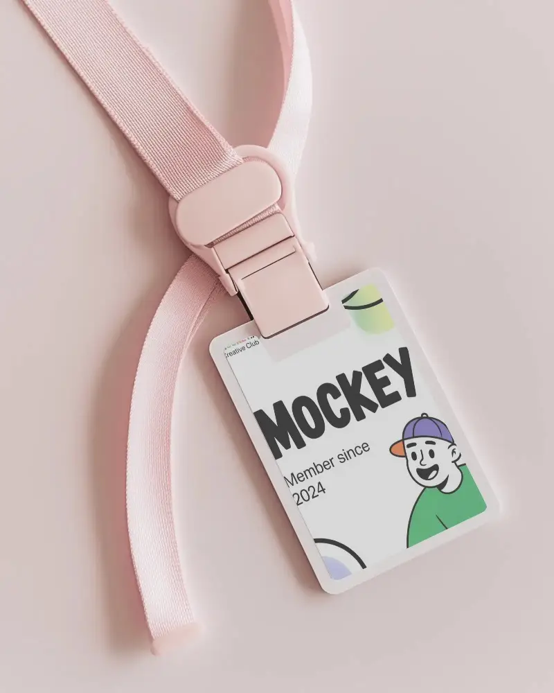 Soft Pink Id Card Mockup Elegant Lanyard Design On Minimal Background