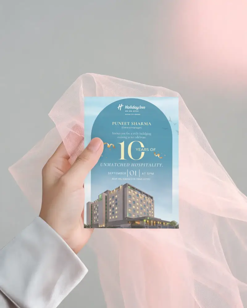 Elegant Blank Invitation Card Mockup With Transparent Fabric Background And Hand Holding