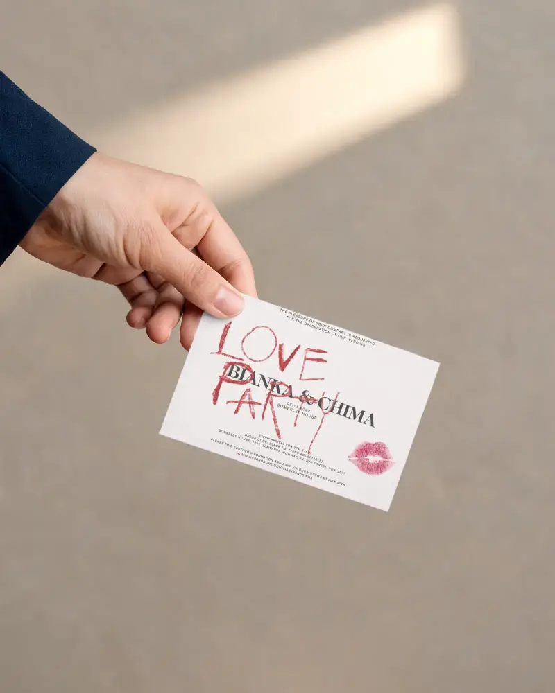 Hand Holding Blank Invitation Card Mockup With Minimalist Background Design