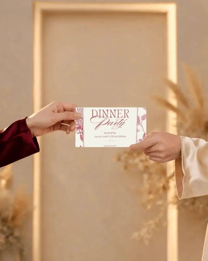 Hands Exchanging Blank Invitation Card Mockup For Custom Event Designs